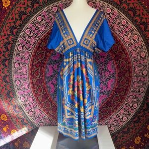 Forever 21 Blue Floral V Neck Mini Dress Women’s Size Medium